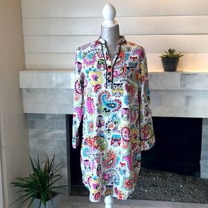 Nick & Nora Paisley Owl Cotton Nightshirt M EUC